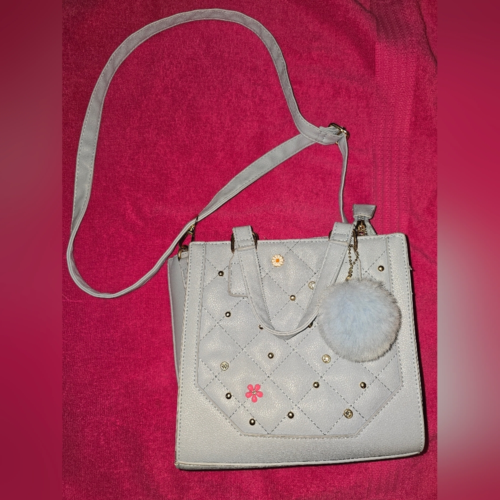 Small Quilted Handbag with Pom Pom And Shoulder Strap